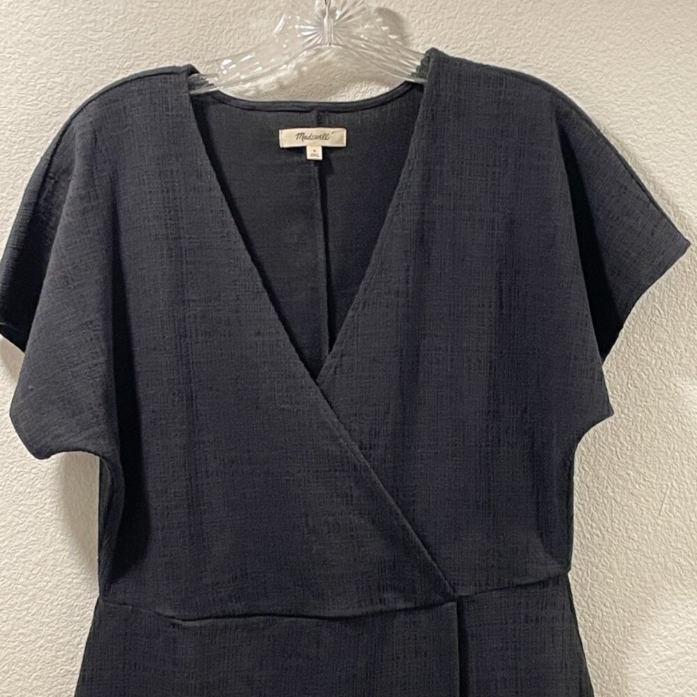 MADEWELL Surplice Dolman Short Sleeve V-Neck Woven Sheath Dress, Black - M - Picture 5 of 13